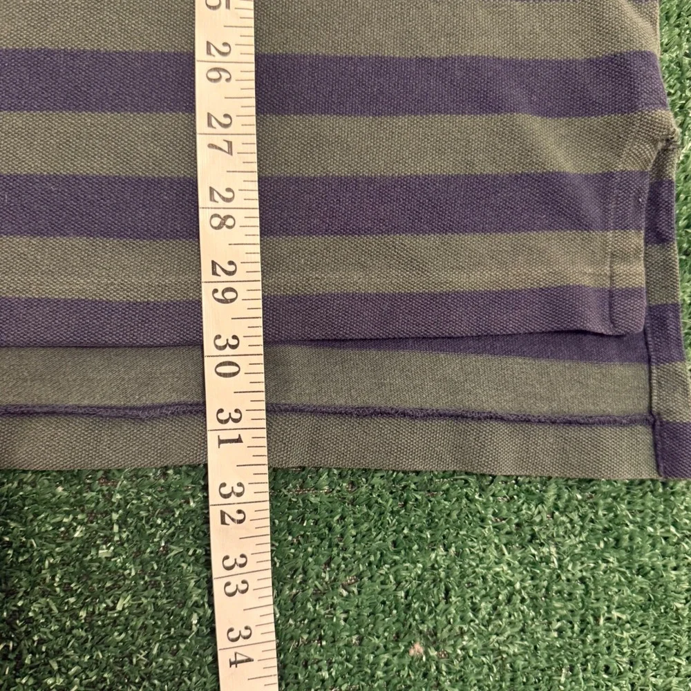 Vintage Polo Ralph Lauren Striped Polo Shirt Denim Collar Green Navy Mens Large